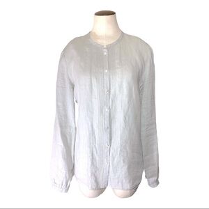 CASSIS Linen Blouse light gray button front sz M Long Sleeve minimalist Top